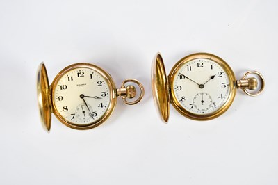 Lot 676 - Two gold plated crown wind full hunter pocket...