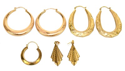 Lot 1511 - A pair 9ct yellow gold creole type earrings,...