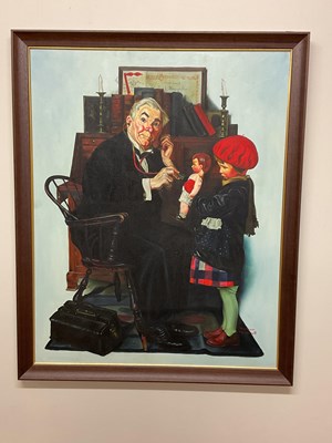 Lot 1480 - AFTER NORMAN ROCKWELL; large oil on canvas,...