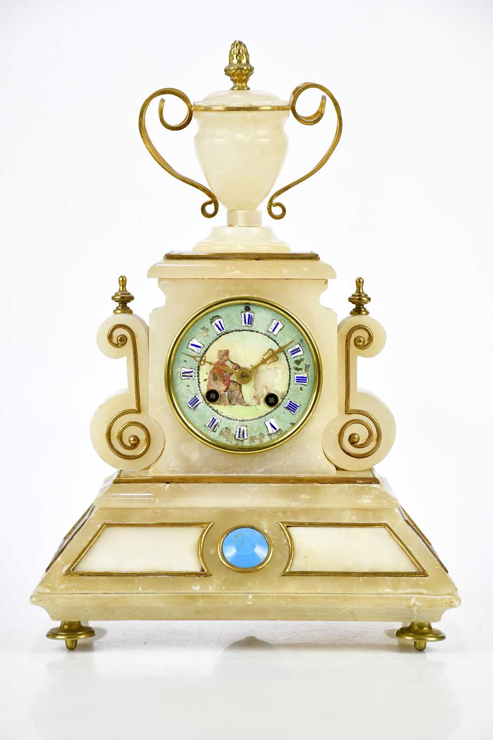 Lot 2101 - A French 19th century alabaster mantel clock...