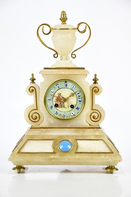 Lot 2101 - A French 19th century alabaster mantel clock...