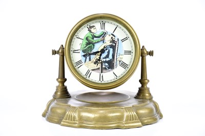 Lot 1512 - A brass cased novelty mantel clock, the enamel...