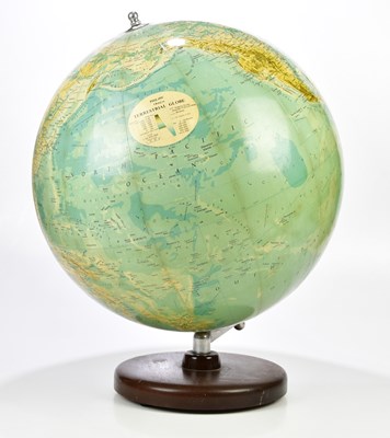 Lot 1491 - PHILIPS; a 19inch terrestrial globe on wooden...