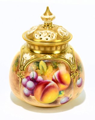 Lot 718 - ROYAL WORCESTER; a hand painted potpourri and...
