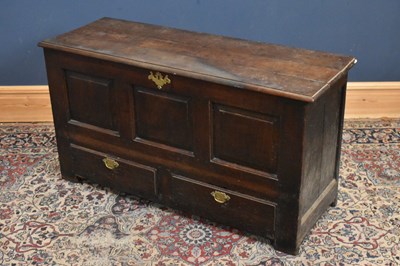 Lot 90 - An 18th century three panel oak coffe, height...