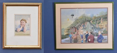 Lot 1619 - WILLIAM MAYNARD; watercolour, young boy beside...