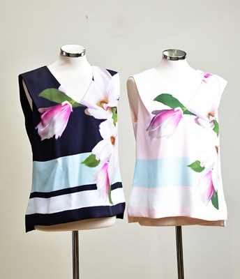 Lot 912 - TED BAKER; a navy blue magnolia sleeveless...