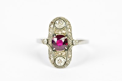 Lot 57 - A yellow and white metal Art Deco ruby and...