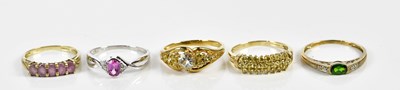 Lot 248 - Four modern 9ct yellow gold dress rings and a...