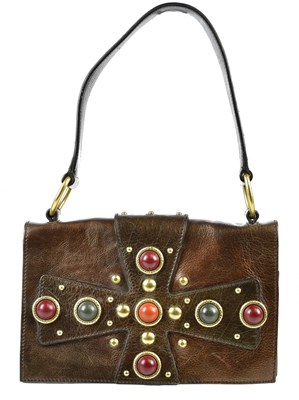 Lot 715 - YVES SAINT LAURENT; a brown metallic leather...