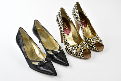 Lot 948 - DOLCE & GABANNA; a pair of black snakeskin...