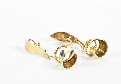 Lot 469 - An unusual pair of 9ct yellow gold drop...