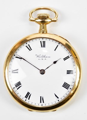 Lot 649 - WALTHAM; a 14ct yellow gold cased crown wind...