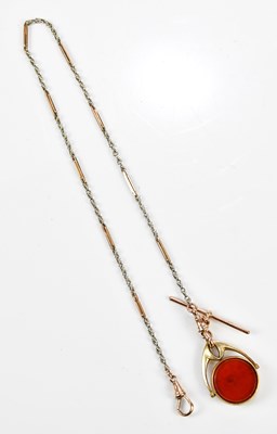 Lot 660 - A 9ct gold fancy link Albert chain with T-bar...