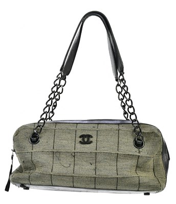 Lot 735 - CHANEL; a circa 2000 brown cloth and black...