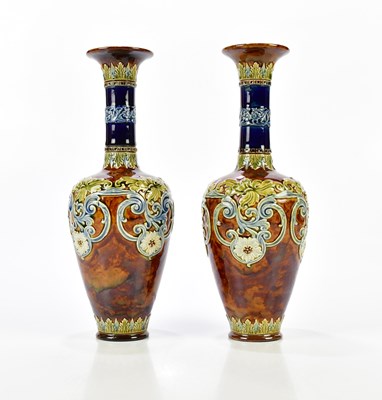 Lot 2708 - DOULTON LAMBETH; a pair of Artware vases with...