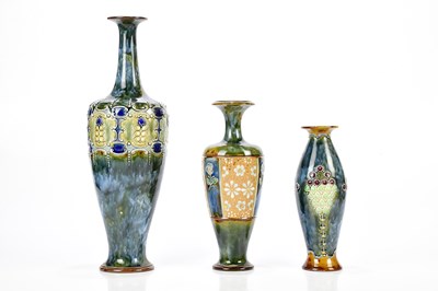Lot 1348 - ROYAL DOULTON; a large Artware vase relief...