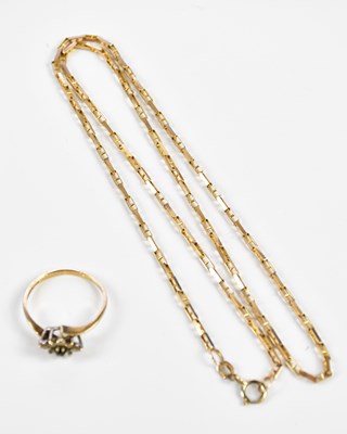 Lot 414 - A 9ct yellow gold flat link chain, length 40cm,...