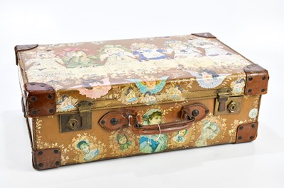 Lot 1390 - A vintage leather bound suitcase, with...