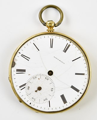Lot 674 - An 18ct yellow gold key wind open face pocket...