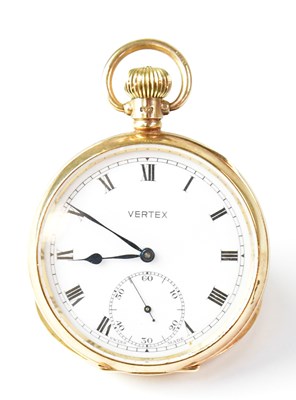 Lot 862 - VERTEX; a 9ct gold open face pocket watch, the...