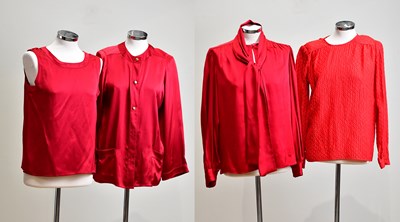 Lot 880 - CHANEL; a 100% red silk vest top, measures 38"...