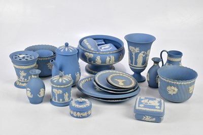 Lot 2742 - WEDGWOOD; a collection of blue jasperware...