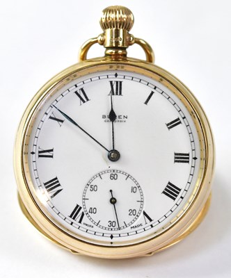 Lot 853 - BUREN; a 9ct yellow gold crown wind open face...