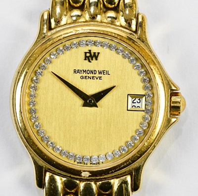 Lot 608 - RAYMOND WEIL; a lady's gold plated wristwatch...