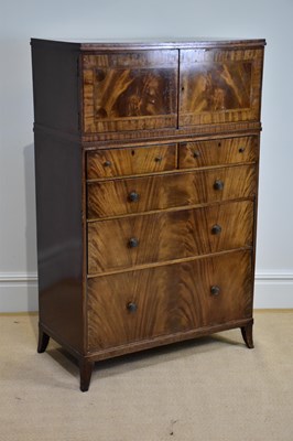 Lot 1065 - A 1950s inlaid mahogany tallboy with two...