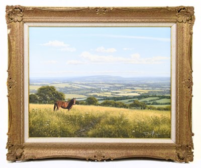 Lot 1078 - DAVID MORGAN (born 1947); oil on canvas, horse...