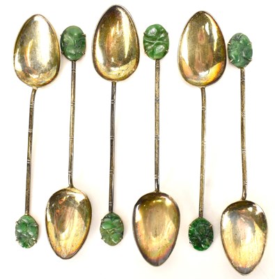 Lot 594 - Six Chinese silver teaspoons, each with claw...