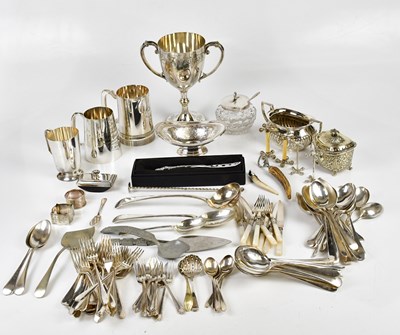 Lot 2036 - A small quantity of assorted plated flatware,...