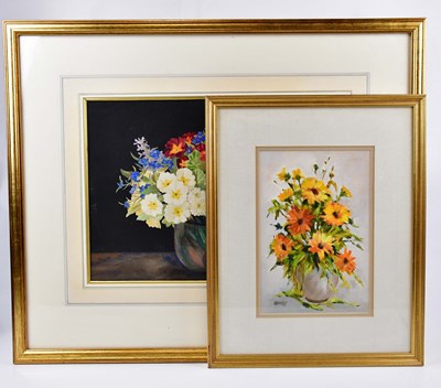 Lot 1623 - EVA SAVORY; watercolour, still life of a vase...