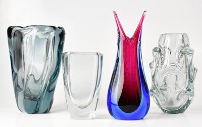 Lot 409 - Four art glass vases, comprising a blue and...