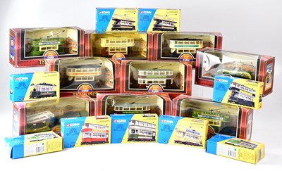 Lot 814 - CORGI; nine 'Tramlines' diecast model trams,...