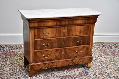 Lot 1016 - A French walnut marble topped chest of three...