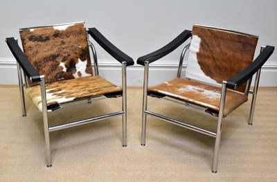 Lot 2033 - LE CORBUSIER; a pair of chrome framed LC 1...