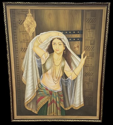 Lot 205 - A large modern Indian painting of a Princess,...