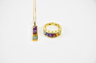 Lot 79 - An 18ct yellow gold multi gem set ring with...