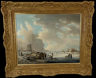 Lot 201 - VAN DER MEULEN; oil on board, frozen winter...