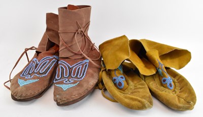 Lot 554 - Two pairs of native Canadian moccasins, with...