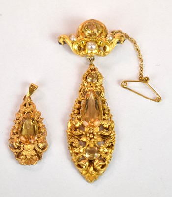 Lot 1255 - An early to mid Victorian yellow metal citrine...