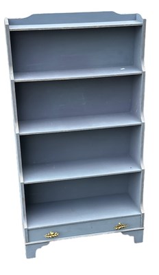 Lot 90 - A blue painted waterfall type five shelf...