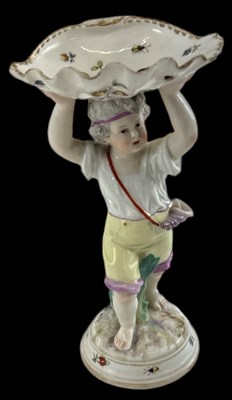 Lot 569 - MEISSEN; a figural porcelain hand painted salt...