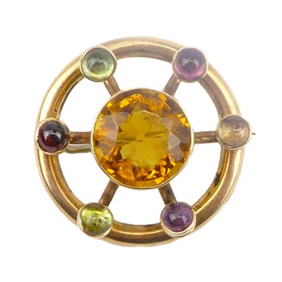 Lot 757 - A vintage yellow metal circular brooch with...
