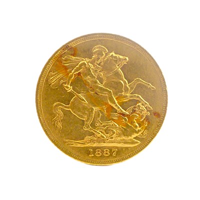 Lot 606 - A Victorian full sovereign, 1887, young head,...