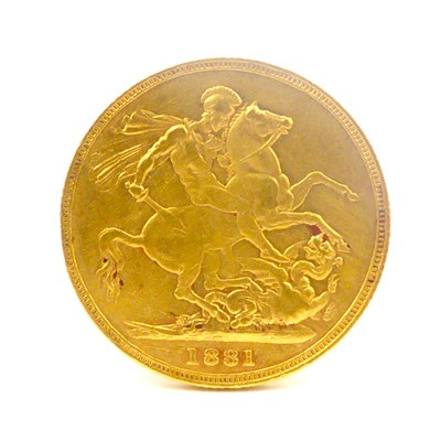 Lot 605 - A Victorian full sovereign, 1881, young head,...