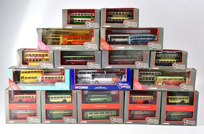Lot 826 - CORGI; thirty-nine diecast model buses,...