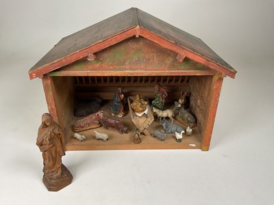 Lot 419 - NATIVITY; a hand made Nativity scene with...